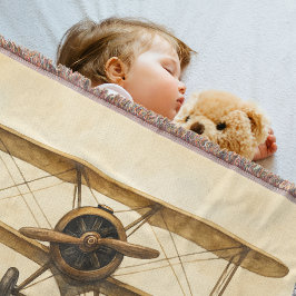 ヴィンテージ飛行機アンティーク二面航空飛行機 スローブランケット