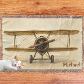 ヴィンテージ飛行機アンティーク二面航空飛行機 スローブランケット