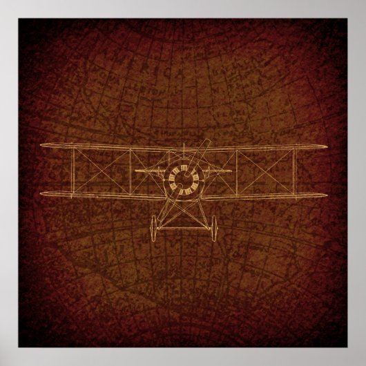 ヴィンテージ飛行機アンティーク飛行機図ヴィンテージマップ ポスター (正面)