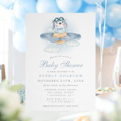 ヴィンテージ飛行機クマ水彩少年のシャワー 招待状