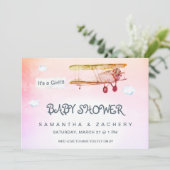 *~*ヴィンテージ飛行機クラウドバナーベビーガールシャワー 招待状 (スタンド正面)