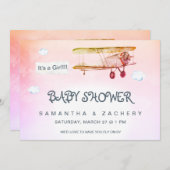 *~*ヴィンテージ飛行機クラウドバナーベビーガールシャワー 招待状 (正面/裏面)