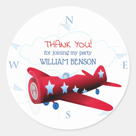 ヴィンテージ飛行機サンキューバースデーパーティー ラウンドシール (正面)