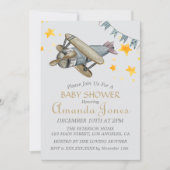 ヴィンテージ飛行機スターズボーイベビーシャワー 招待状 (正面)