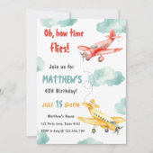 ヴィンテージ飛行機タイムフライトラベルボーイ誕生日 招待状 (正面)