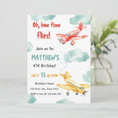 ヴィンテージ飛行機タイムフライトラベルボーイ誕生日 招待状 (スタンド正面)