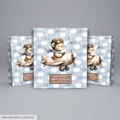 ヴィンテージ飛行機テディベア赤ちゃんシャワー抱き枕 ミディアムペーパーバッグ