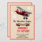ヴィンテージ飛行機テーマ招待 招待状 (正面/裏面)