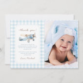 ヴィンテージ飛行機トラベル1歳の誕生日の写真 サンキューカード (正面)