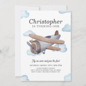 ヴィンテージ飛行機パイロット航空誕生日パーティー 招待状 (正面)