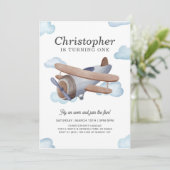 ヴィンテージ飛行機パイロット航空誕生日パーティー 招待状 (スタンド正面)