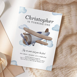 ヴィンテージ飛行機パイロット航空誕生日パーティー 招待状