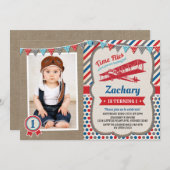 ヴィンテージ飛行機パイロット誕生会招待状 招待状 (正面/裏面)