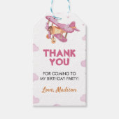 ヴィンテージ飛行機ピンクガールありがとうラベル ギフトタグ (正面)