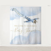 ヴィンテージ飛行機ベイビーシャワーバックドロップXL タペストリー (正面)