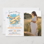 ヴィンテージ飛行機ベイビーシャワーパーティーの写真 招待状 (正面)