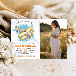 ヴィンテージ飛行機ベイビーシャワーパーティーの写真 招待状