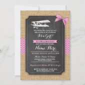 ヴィンテージ飛行機ベビーシャワーパーティーガールウッド招待状 招待状 (正面)