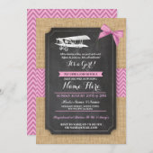 ヴィンテージ飛行機ベビーシャワーパーティーガールウッド招待状 招待状 (正面/裏面)