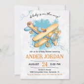 ヴィンテージ飛行機ベビーシャワーパーティー 招待状 (正面)