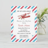 ヴィンテージ飛行機ベビーシャワー招待状赤と青 招待状 (スタンド正面)