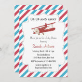 ヴィンテージ飛行機ベビーシャワー招待状赤と青 招待状 (正面/裏面)