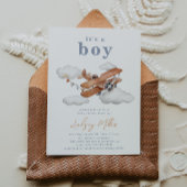 ヴィンテージ飛行機ベビーシャワー招待状 |男の赤ちゃん 招待状