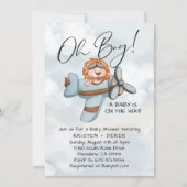 ヴィンテージ飛行機ライオンのベビーシャワー 招待状 (正面)