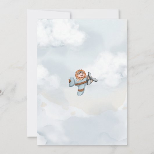 ヴィンテージ飛行機ライオンのベビーシャワー 招待状 (裏面)