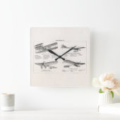 ヴィンテージ飛行機レトロ旧二面アンティーク飛行機 スクエア壁時計 (ホーム)