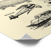 ヴィンテージ飛行機列車・自動車 ポスター (角)