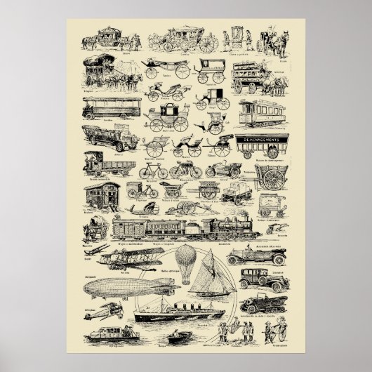 ヴィンテージ飛行機列車・自動車 ポスター (正面)