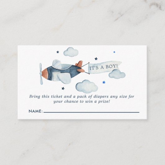 ヴィンテージ飛行機少年ベビーおむつラッフル エンクロージャーカード (正面)