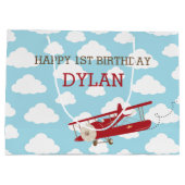 ヴィンテージ飛行機抱き枕 – 赤飛行機雲 ラージペーパーバッグ (裏面)