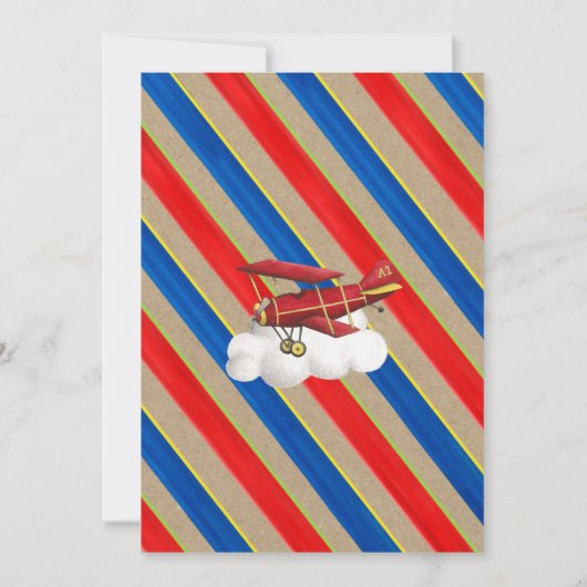ヴィンテージ飛行機招待状、男の子のための最初の誕生日 招待状 (裏面)
