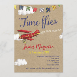 ヴィンテージ飛行機招待状、男の子のための最初の誕生日 招待状