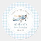 ヴィンテージ飛行機旅行1歳の誕生日 ラウンドシール (正面)