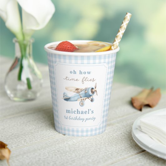 ヴィンテージ飛行機旅行1歳の誕生日 紙コップ (インサイチュ)