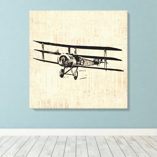 ヴィンテージ飛行機旧アンティーク飛行機イラストレーション キャンバスプリント (インサイチュ (ウッドフロア))