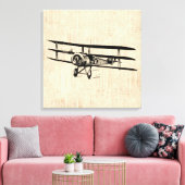 ヴィンテージ飛行機旧アンティーク飛行機イラストレーション キャンバスプリント (インサイチュ (リビング))