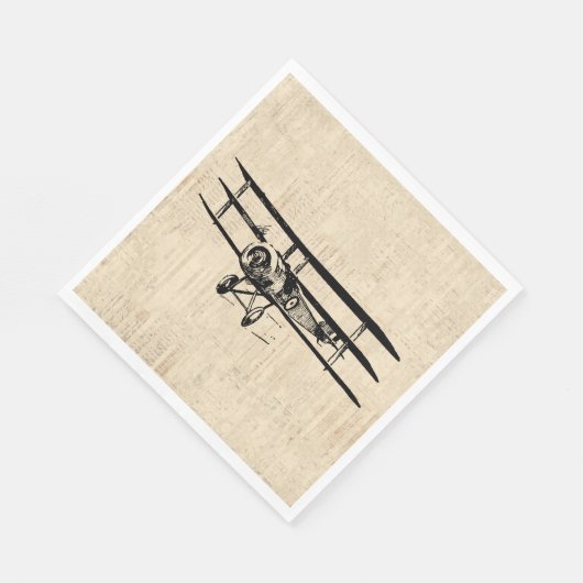 ヴィンテージ飛行機旧アンティーク飛行機イラストレーション スタンダードランチョンナプキン (角)