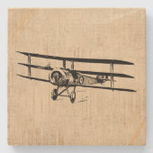 ヴィンテージ飛行機旧アンティーク飛行機イラストレーション ストーンコースター (正面)