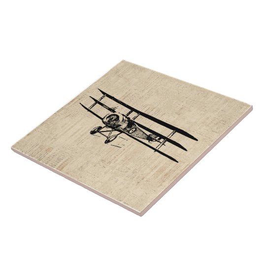 ヴィンテージ飛行機旧アンティーク飛行機イラストレーション タイル (側面)