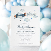 ヴィンテージ飛行機水彩少年の赤ちゃんシャワー 招待状