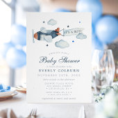 ヴィンテージ飛行機水彩少年の赤ちゃんシャワー 招待状