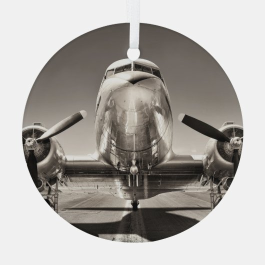 ヴィンテージ飛行機滑走路場面 ガラスオーナメント (裏面)