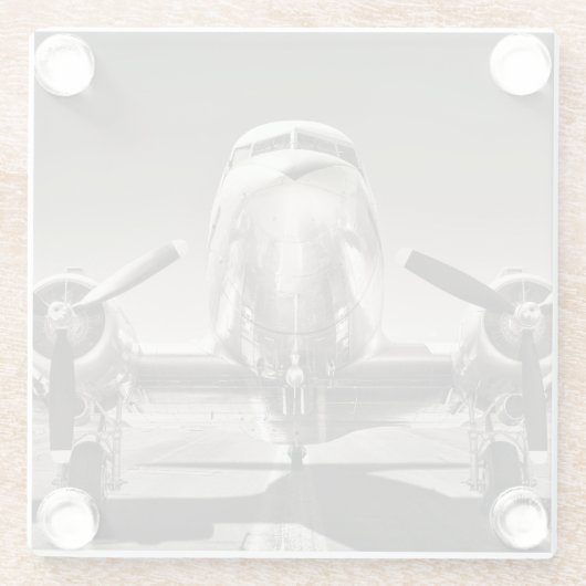 ヴィンテージ飛行機滑走路場面 ガラスコースター (裏面)