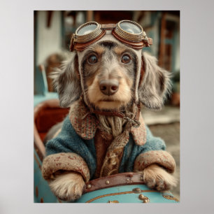 ヴィンテージ飛行機犬の冒険 ポスター