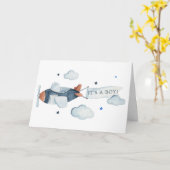 ヴィンテージ飛行機男の子のシャワーありがとう カード (黄色い花)