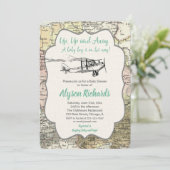 ヴィンテージ飛行機男の子ベビーシャワー トラベルマップ 招待状 (スタンド正面)